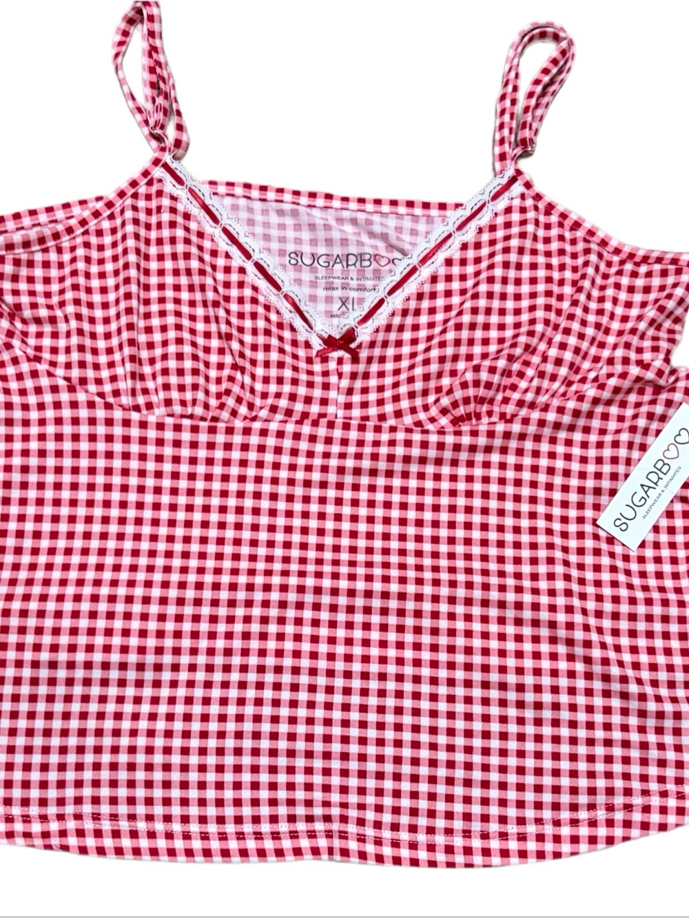 Sugar Red Gingham Lace-Trim Spaghetti Strap Camisole PJ Set ⭐️NWT⭐️